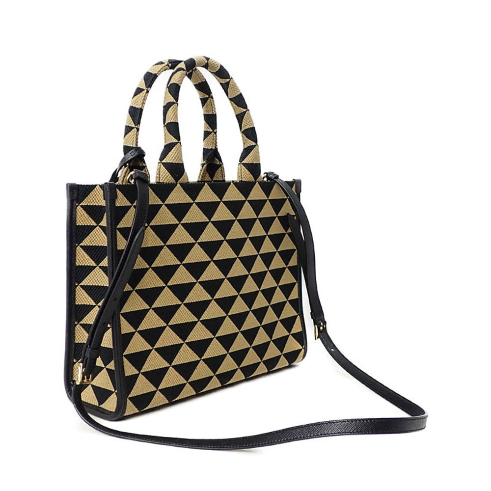 Prada Symbole geometric embroidered white bag Black tote